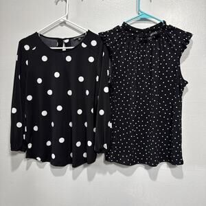 Adrianna Papell Black Polka Dots Tops Womens M Blouses Long/Short Sleeve Lot (2)